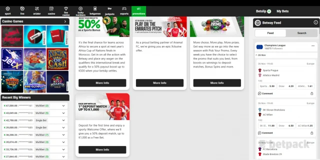 Betway.zm Payment Methods