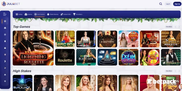 JulieBet Available Casino Games