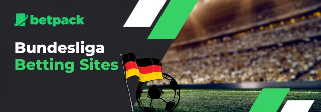 A soccer ball and a German flag on a field with a stadium in the background, and the text