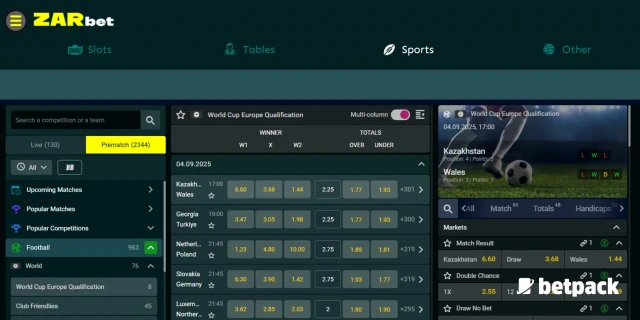 ZARbet sportsbetting background with Betback logo on the right side.