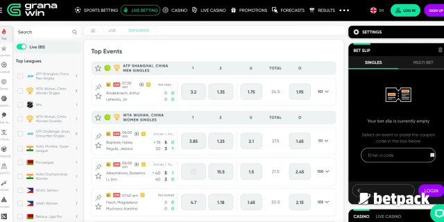 Live betting at GranaWin.