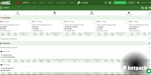 Sports betting options at Linebet.