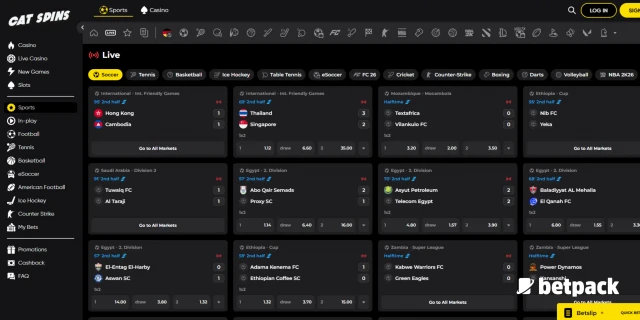 Cat Spins live betting page