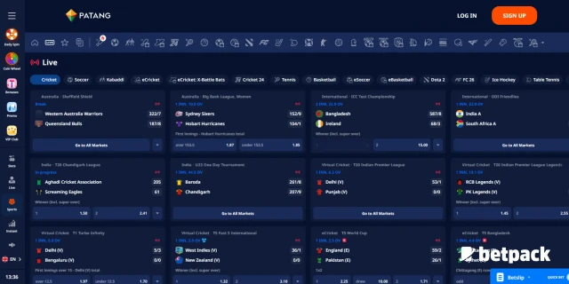 Patang sportsbook live betting page