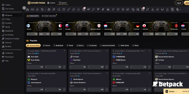 Golden Panda sports betting page