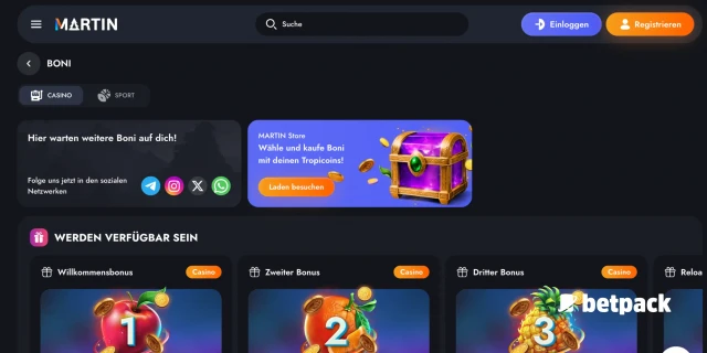 Martin Casino Bonus Übersicht