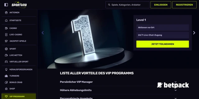 Sportuna VIP Programm Übersicht