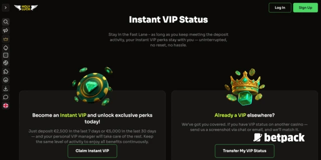 Holyluck Casino VIP Status Overview