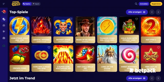 Morospin Casino Top Spiele Übersicht
