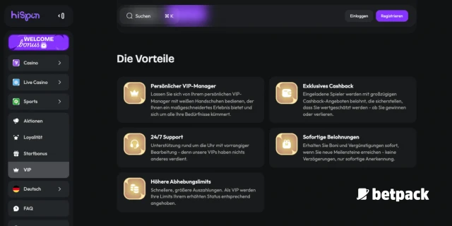HiSpin Casino VIP Club Überblick