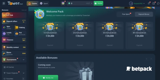 Tower.bet Casino Bonus Overview