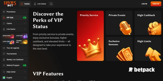 HadesBet Casino VIP Club Overview