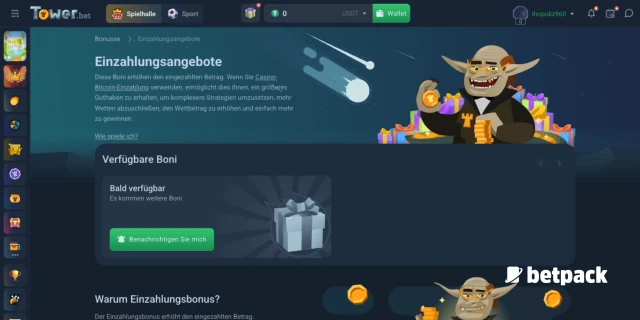 Tower.bet Casino Bonus Übersicht
