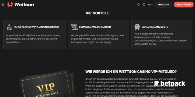 Wettson Casino VIP Club Überblick