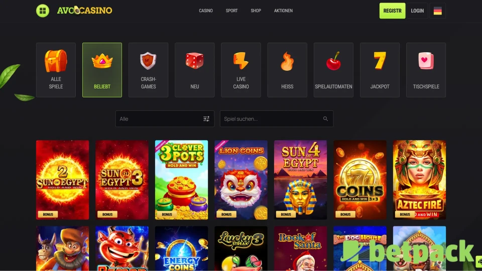 Avocasino Sportarten