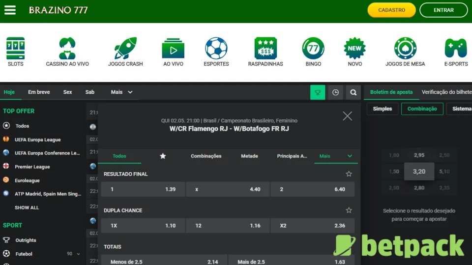 Apostas Ao Vivo e In-Play na Brazino777