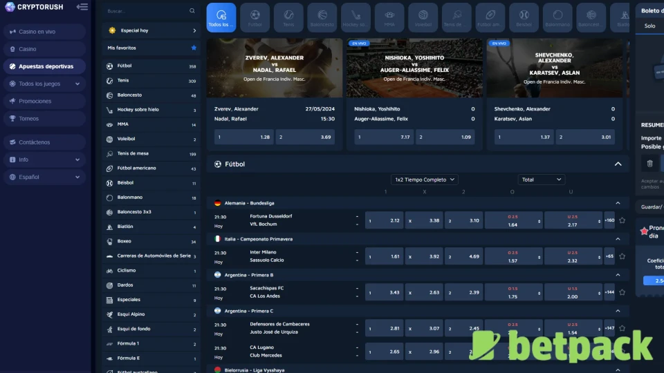 Deportes en casa de apuestas Cryptorush