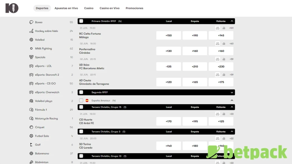 Deportes en casa de apuestas 10bet