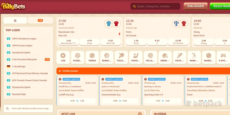 BillyBets Sportarten