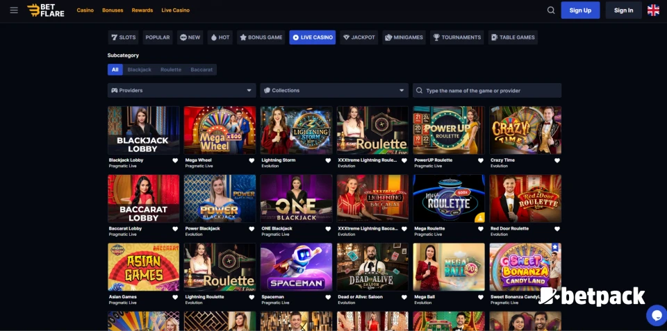 Betflare Casino Games