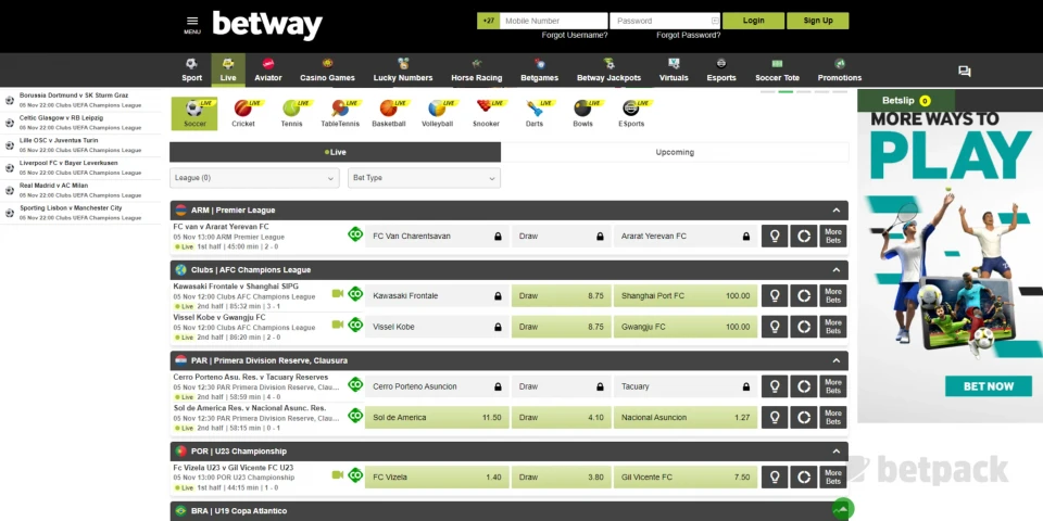 Betway Available Sports