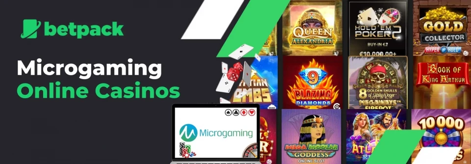 Microgaming casino games with casino chips, cards and dice icons.