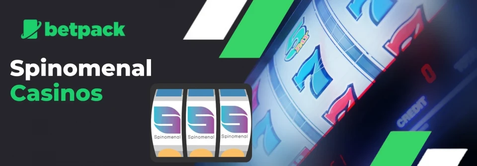 Promotional banner for Betpack and Spinomenal casinos featuring slot machine graphics and the Spinomenal logo inserted in a slot machine.