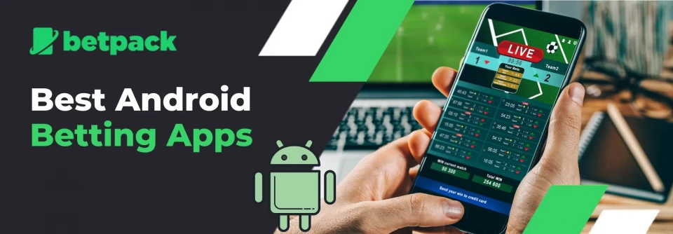 Mobile betting app with Android icon.