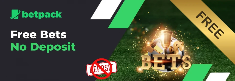 Betpack free bet banner with golden trophy and bet icons with soccer ball.