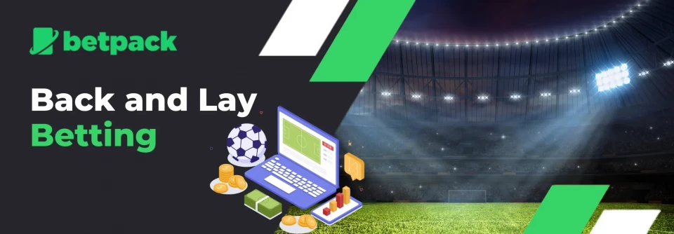 Betpack Back and Lay Betting promotional banner with stadium background.