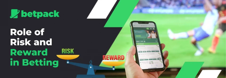 A Betpack ad illustrates the risk and reward dynamic in sports betting with a scale graphic.