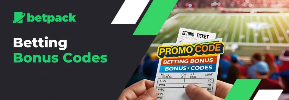 Football field, a hand holding a bonus codes and the text says betting bonus codes