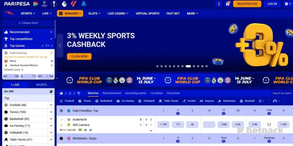 PariPesa bookmaker sports banner with Betpack logo.