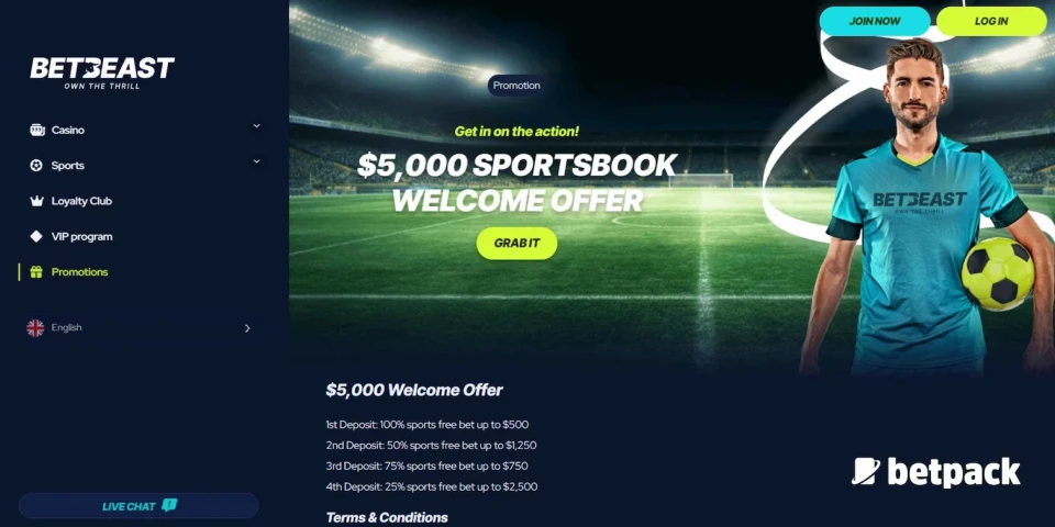 BetBeast sports welcome offer banner for South African players with the Betpack logo.