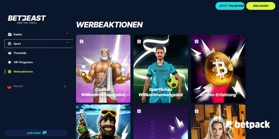 BetBeast-Banner mit verschiedenen Bonusangeboten.