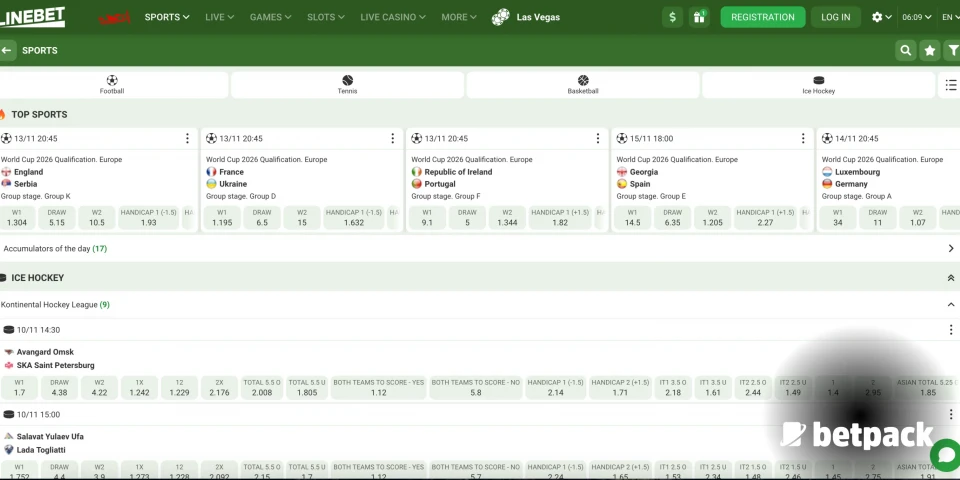 Sports betting options at Linebet.