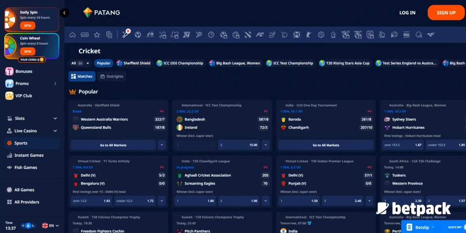 Patang sports betting page