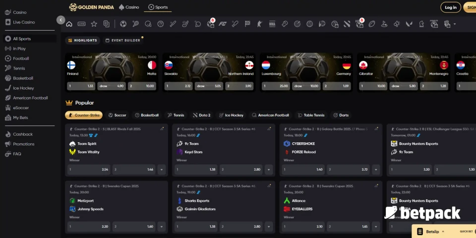 Golden Panda sports betting page