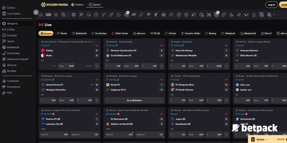 Golden Panda live betting page
