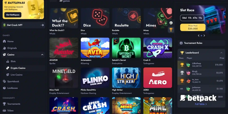 Whale.io Crypto Casino Games Overview