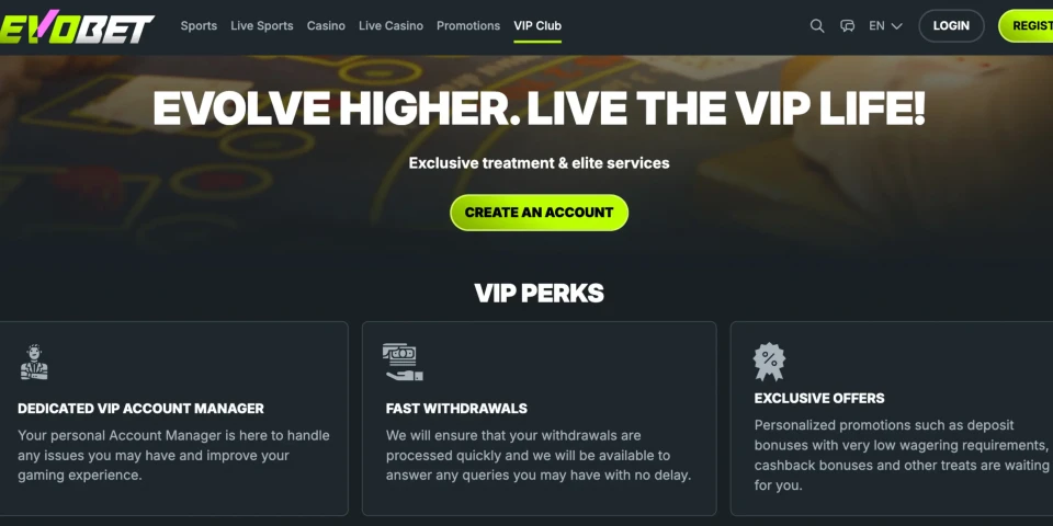 Evobet VIP Club overview