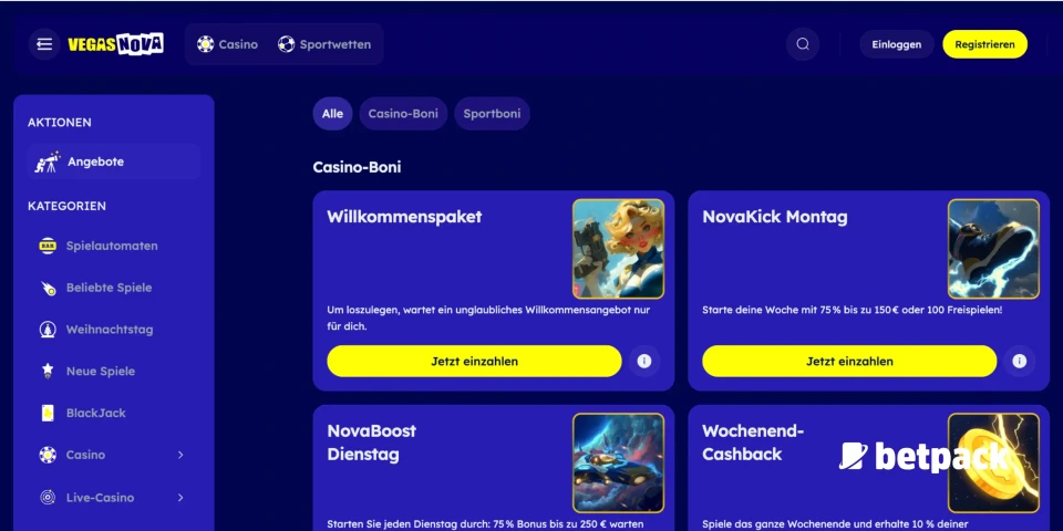 Vegas Nova Casino Bonus Übersicht