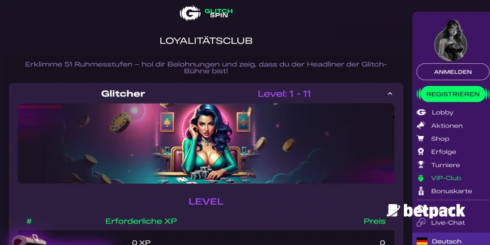 Glitchspin Casino Loyalitätsclub