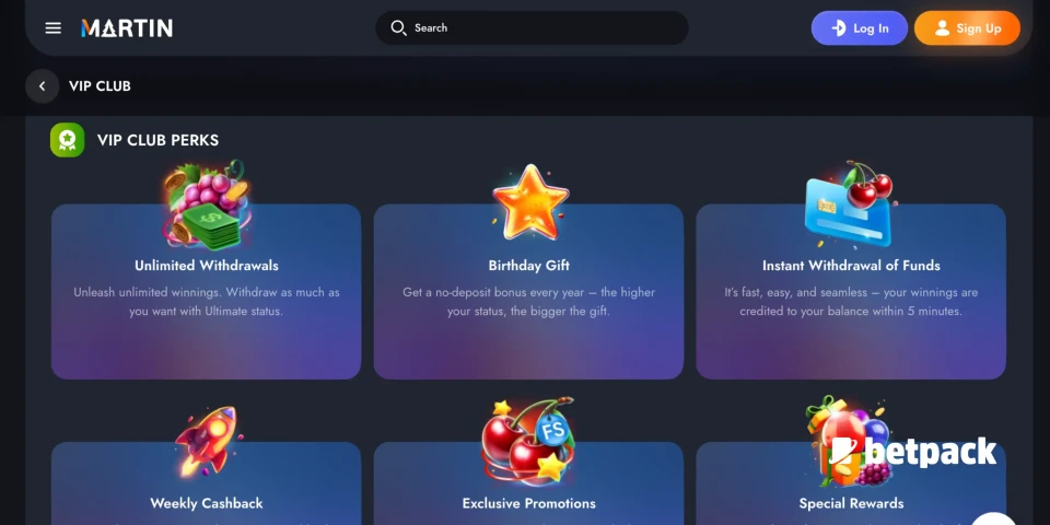 Martin Casino VIP Club rewards