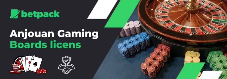 Banner for Anjouan Gaming Board licens med sikre spil og pålidelige casinoer.