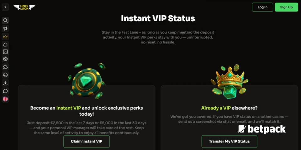Holyluck Casino VIP Status Overview
