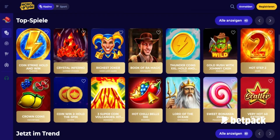 Morospin Casino Top Spiele Übersicht