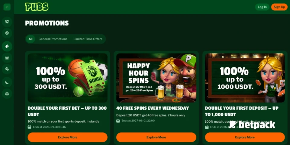 Pubs Casino Bonus Overview