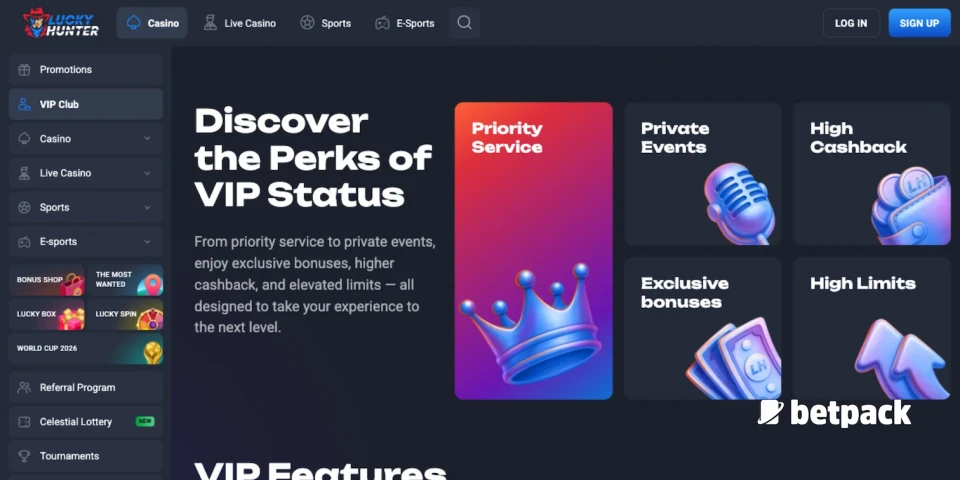 LuckyHunter Casino VIP Club Overview