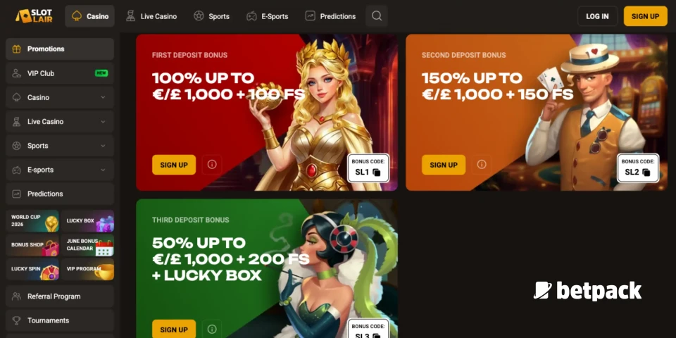 Slotlair Casino Bonus Overview